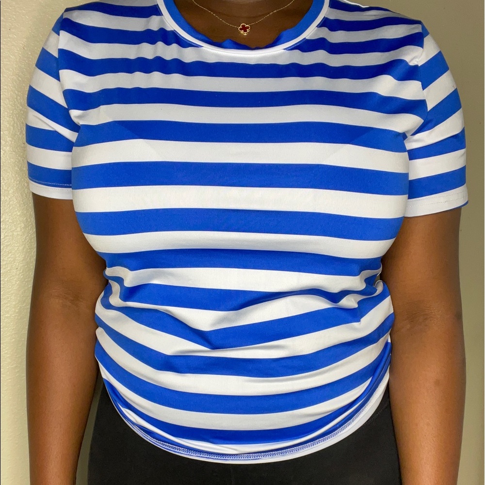 Blue and white striped T-shirt